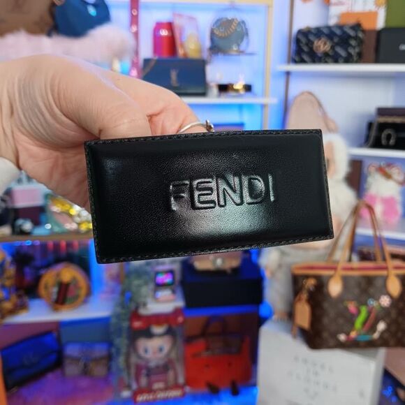 Fendi Black Logo Leather Hair Accessory Gold Metal Clip Large Size - Picture 1 of 7